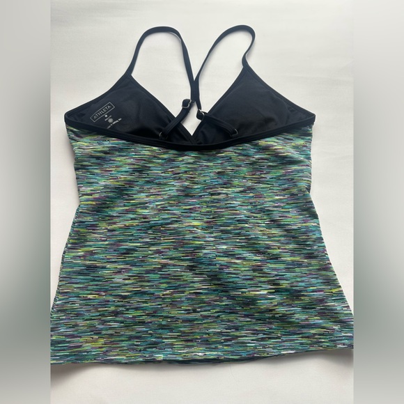 Athleta colorful adjustable strap v neck swim tankini. Size M - Picture 2 of 5